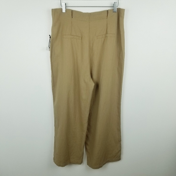 Dex Linen Blend Tan Wide Leg Cropped Pants - Picture 3 of 11